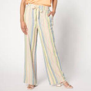 Denim&Co. Striped Wide Leg Pants - Pink and Cream